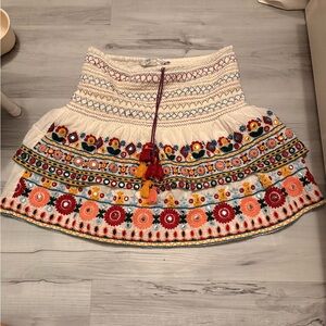 Zara Cream A-Line Skirt with Multicolor Embroidery